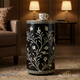 Elegant Floral Decorated Cylinder Table | Luxury Handmade Side Table
