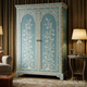 Hand-Painted Blue Floral Wooden Wardrobe | Luxury Handmade Wardrobe