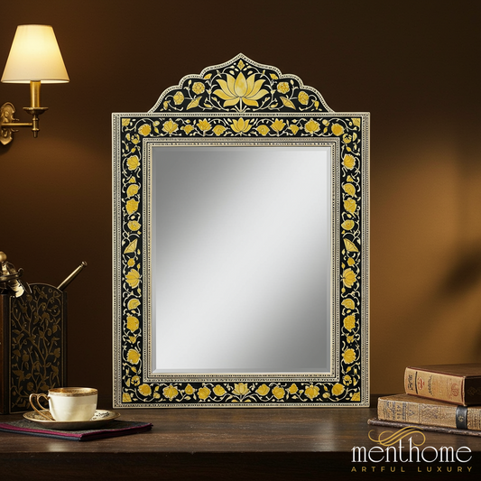 Vintage Black and Gold Floral Decor Mirror | Luxury Handmade Mirror