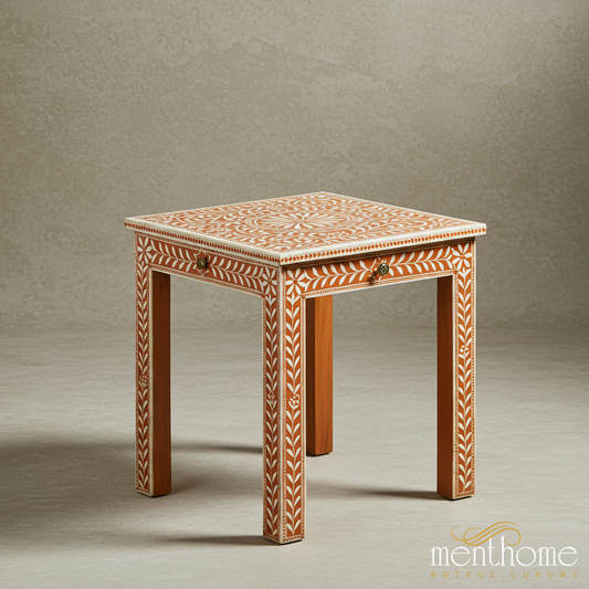 Handcrafted Traditional Inlay Stool | Luxury Handmade Side Table