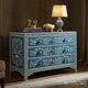 Handcrafted Blue Floral Inlay Three-Drawer Chest | Luxury Handmade Dresser