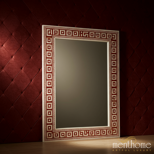 Elegant Red and Gold Framed Mirror | Luxury Handmade Mirror