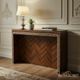 Elegant Chevron Wood Console Table with Inlaid Leaf Pattern | Luxury Handmade Console