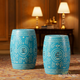 Blue inlay Garden Stools with Intricate White Leaf Pattern | Luxury Handmade Stool
