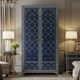 Elegant Navy Blue Patterned Wardrobe Cabinet | Luxury Handmade Wardrobe