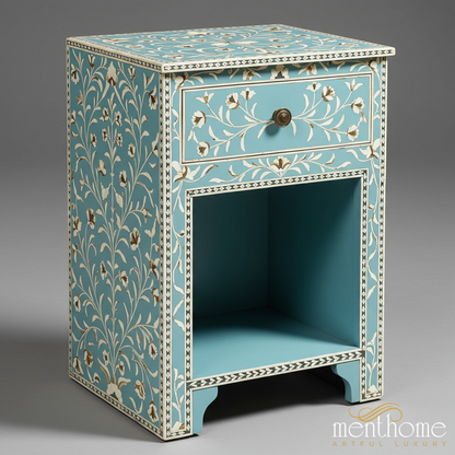 Handcrafted Floral Inlay Side Table | Luxury Handmade Bedside Table