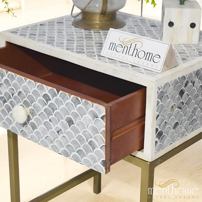 Antique furniture Bone inlay one drawer Nightstand | Luxury Handmade Bedside Table