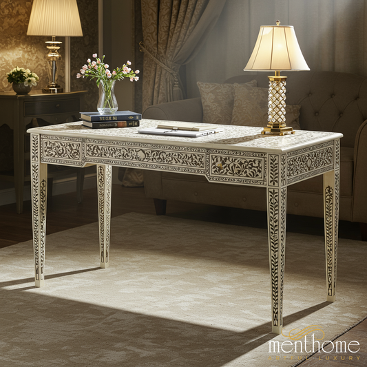 Elegant Inlaid Bone Finish Writing Desk | Luxury Handmade Desk