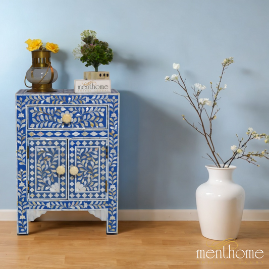 Mother of Pearl Inlay Bedside Floral Design | Luxury Handmade Bedside Table