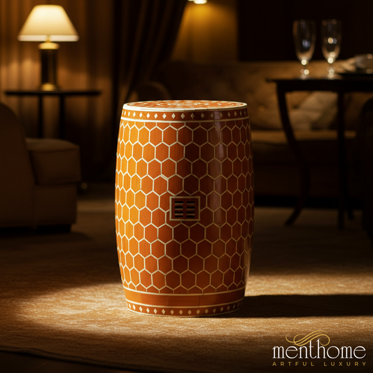 Decorative Hexagonal inlay Garden Stool | Luxury Handmade Stool