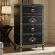 Black Hand-Painted Wooden Chest of Drawers with Floral Motif | Luxury Handmade Tallboy