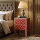 Elegant Red Two-Drawer Bedside Table with White Geometric Inlay | Luxury Handmade Bedside Table