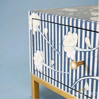 Flower Pattern Bedside Table with Metal Base | Luxury Handmade Bedside Table