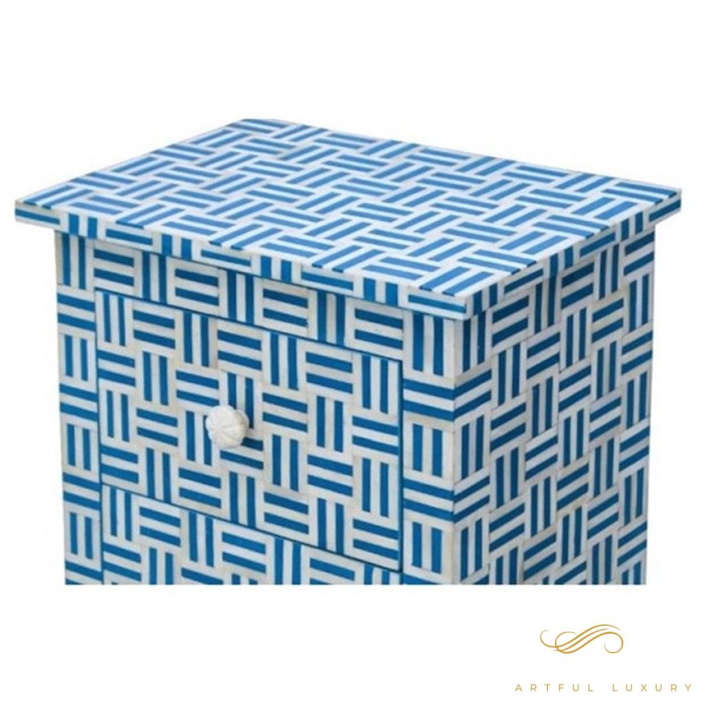 Blue Maze Bedside Table with Drawers | Luxury Handmade Bedside Table