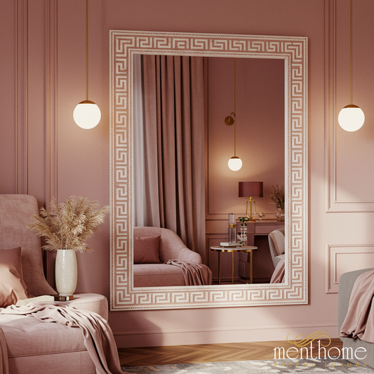 Elegant Large Wall Mirror with Geometric Pattern Frame | Luxury Handmade Mirror
