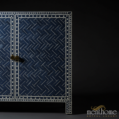 Blue Bone Inlay Wooden Cabinet | Luxury Handmade Cabinet