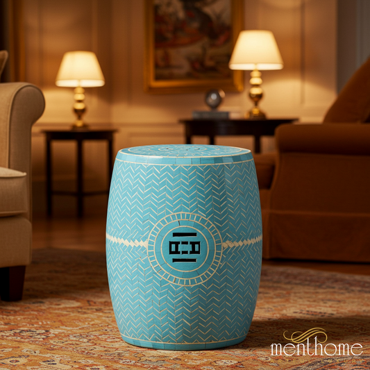 Blue Decorative inlay Garden Stool | Luxury Handmade Stool