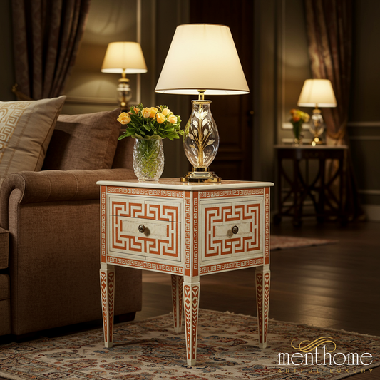 Vintage Decorative Side Table with Drawer | Luxury Handmade Bedside Table