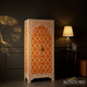 Handcrafted Wooden Armoire with Intricate White Inlay Design | Luxury Handmade Cabinet