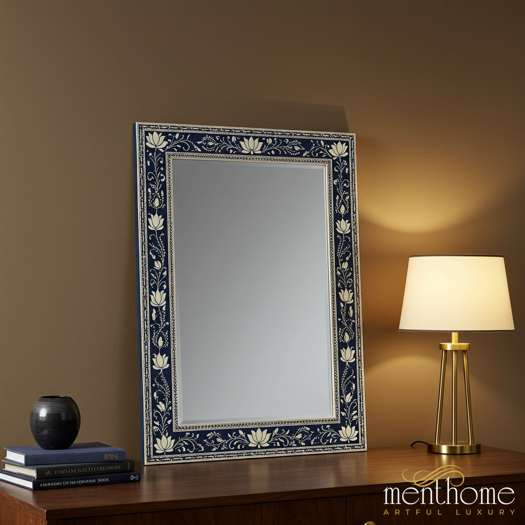 Decorative Blue and White Floral Frame Mirror | Luxury Handmade Mirror