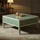 Elegant Green and Ivory Inlay Coffee Table | Luxury Handmade Coffee Table