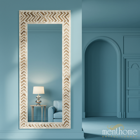 Decorative Large Wall Mirror with Geometric Pattern Frame | Luxury Handmade Mirror