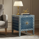 Blue Inlay Wooden Side Table with Floral and Sunburst Design | Luxury Handmade Bedside Table