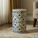 Blue and White inlay Garden Stool with Floral Motif | Luxury Handmade Stool