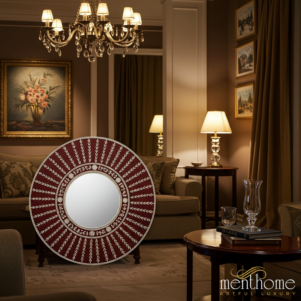 Elegant Round Decorative Wall Mirror with Ornate Frame | Luxury Handmade Mirror