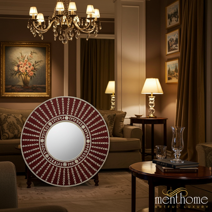 Elegant Round Decorative Wall Mirror with Ornate Frame | Luxury Handmade Mirror