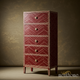 Red Wooden Tall Chest of Drawers with Geometric Inlay Design | Luxury Handmade Tallboy