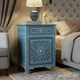 Blue Decorative Nightstand with Sunburst Inlay Design | Luxury Handmade Bedside Table