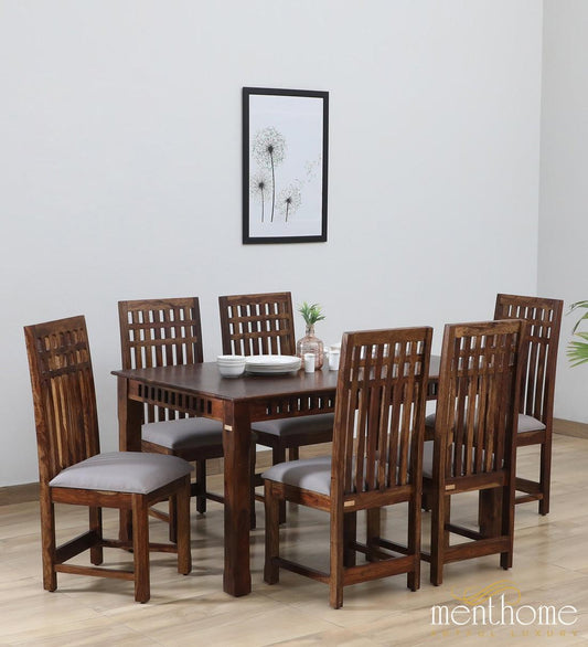 Rosewood Dining Table and Chair In Provincial Teak Finish with Cushioning | Luxury Handmade Chair