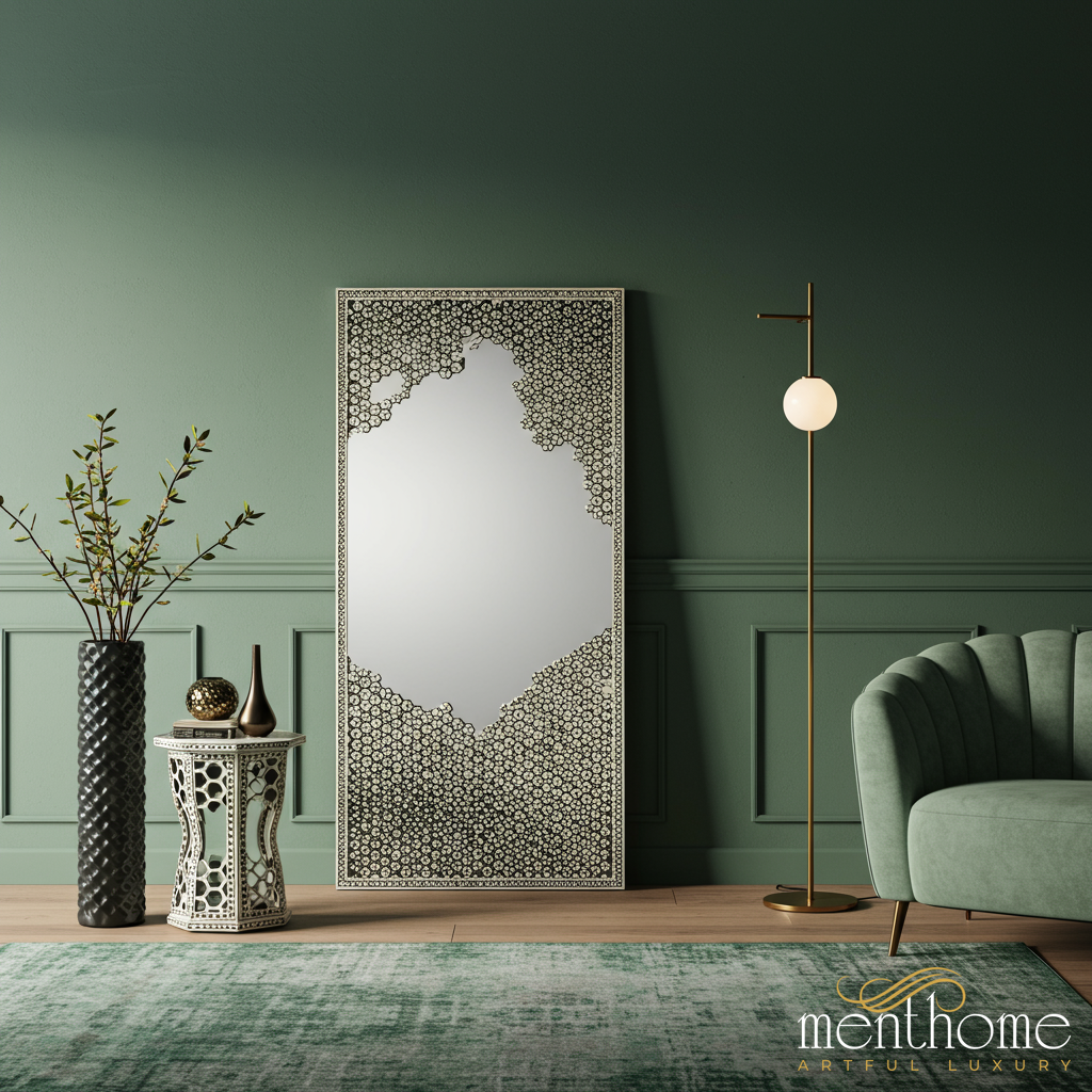Ornate Decorative Floor Mirror with Intricate Frame | Luxury Handmade Mirror