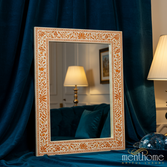 Decorative Floral Pattern Wooden Frame Mirror | Luxury Handmade Mirror