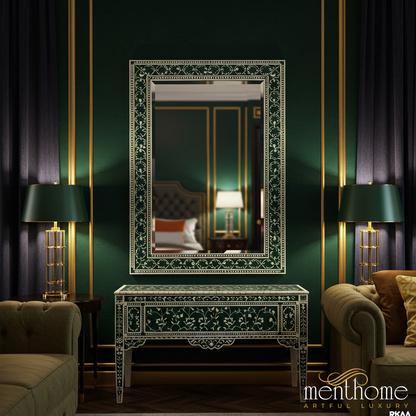 Elegant Green and Gold Inlaid Mirror | Luxury Handmade Mirror