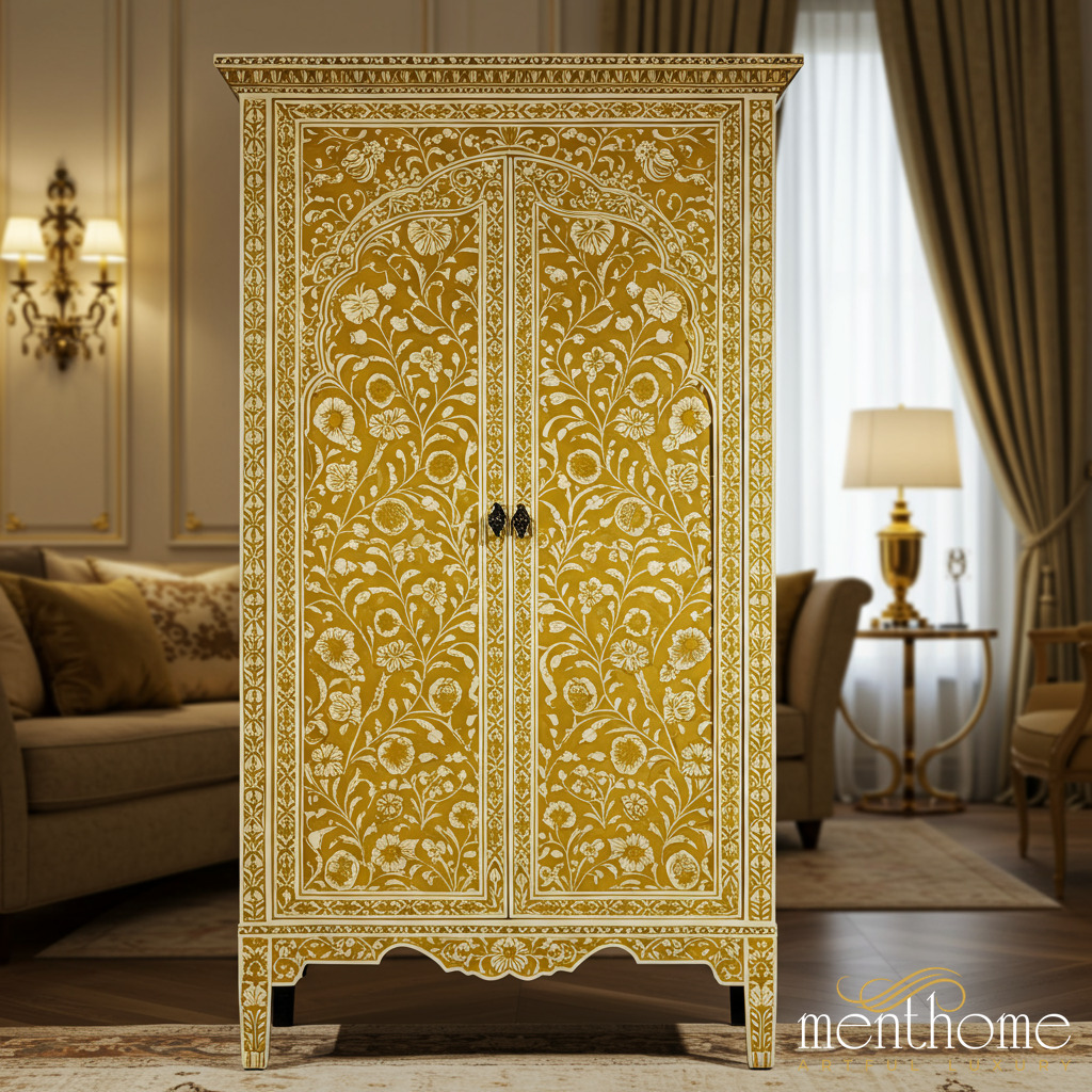 Handcrafted Floral Pattern Wooden Wardrobe | Luxury Handmade Cabinet ...
