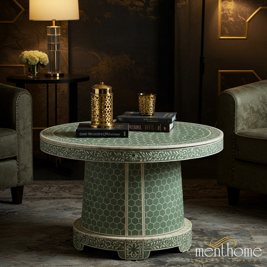 Elegant Green Mosaic inlay Coffee Table | Luxury Handmade Coffee Table