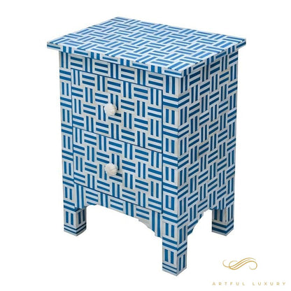 Blue Maze Bedside Table with Drawers | Luxury Handmade Bedside Table