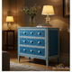 Blue Bone Inlay 3-Drawer Dresser with White Floral Accents | Luxury Handmade Dresser