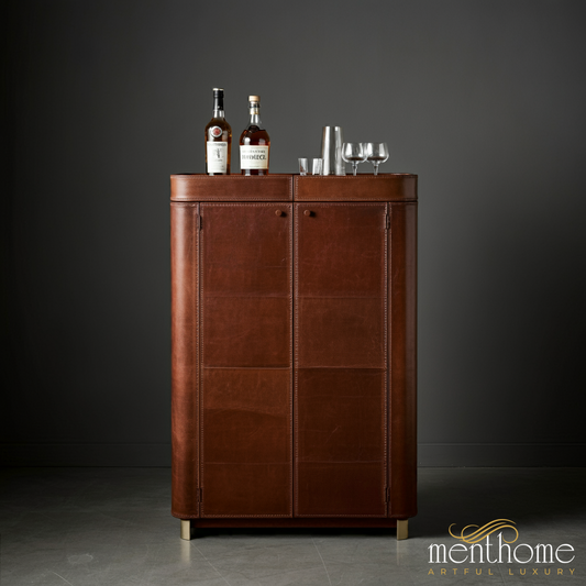 Modern Leather Bar Cabinet - Chic and Functional Liquor Organizer | Luxury Handmade Bar Cabinet