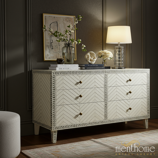 Vintage Style Sideboard with Bone Inlay Design
