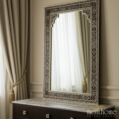Elegant Inlaid Wooden Wall Mirror | Luxury Handmade Mirror