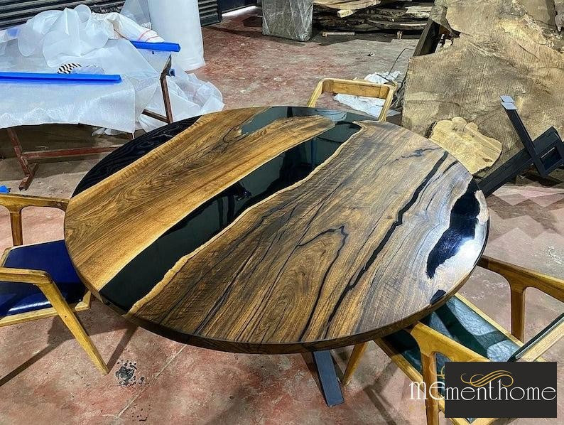 Round Black Epoxy Table, Dining Table | Luxury Handmade Dining Table