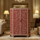 Handcrafted Red Floral Inlay Wooden Cabinet | Luxury Handmade Cabinet