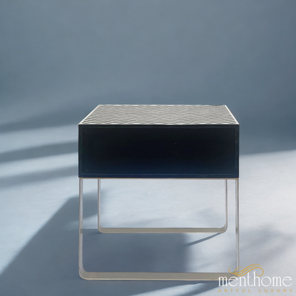 Chevron Pattern Bedside Table with Metal Base | Luxury Handmade Bedside Table