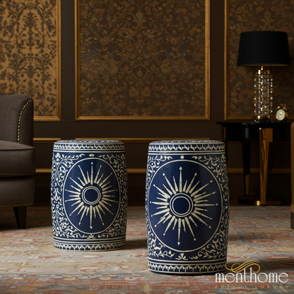 Blue and White Decorative inlay Garden Stools | Luxury Handmade Stool
