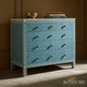 Blue Geometric Pattern Handcrafted Wooden Dresser | Luxury Handmade Chest of Drawer