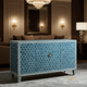 Blue Hexagonal Patterned Sideboard Cabinet | Luxury Handmade Console