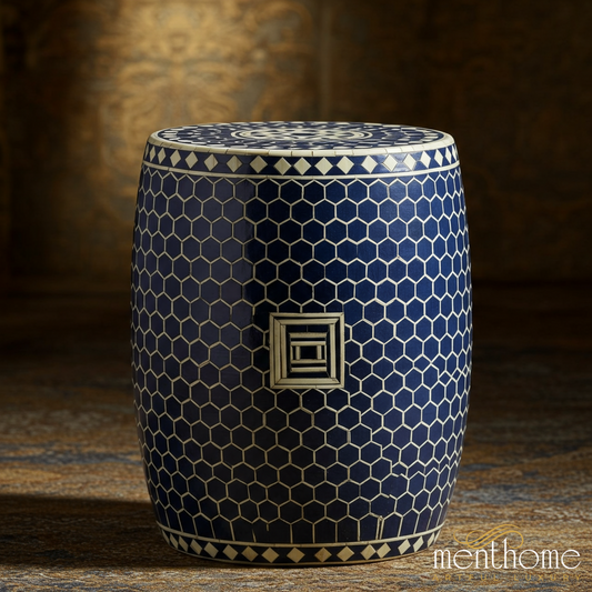 Hexagonal Pattern inlay Garden Stool | Luxury Handmade Stool